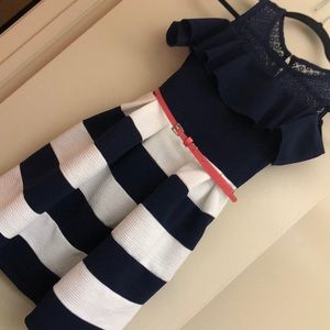 Girls Nautical Style Striped Dress w belt, Size 12